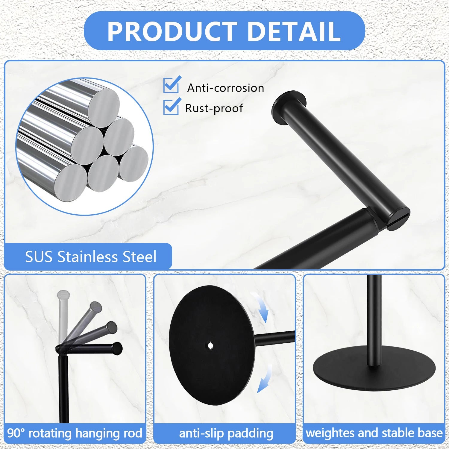 Stainless steel standing toilet paper holder - Space-saving design, can hold multiple rolls of paper, suitable for bathroom, etc