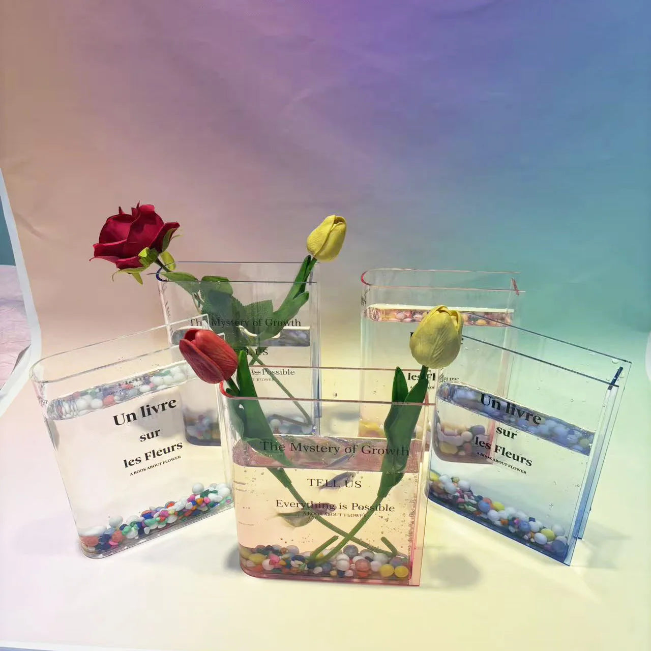 High Quality High-Transparency Acrylic Book Vase Modern Square Design with Transparent Glaze Factory Direct Sale