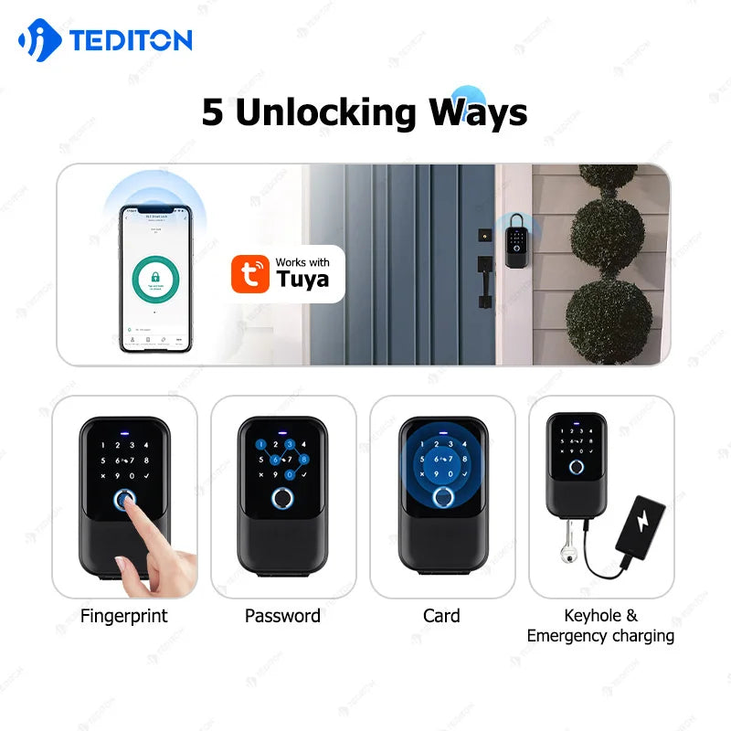 Tediton Cerraduras Inteligentes Security Safe Waterproof Fingerprint IC Card Password Lock Home Outdoor Wall Smart Key Box