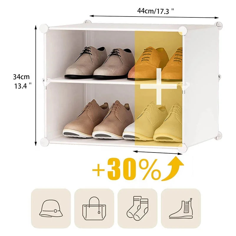 Modern Style 2 Columns and 7 Layers Portable Diy Plastic Shoe Storage Cabinet Double Layer Shoe Rack