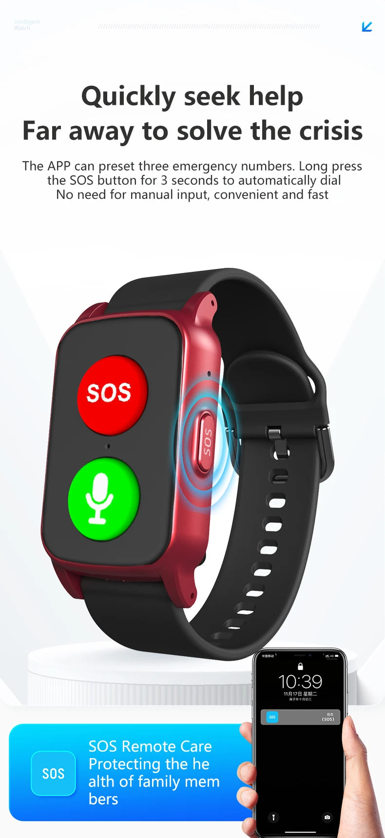 Elderly Cellular Medical Alert Device Wristband Fall Detection Senior Wearable Smartwatch 4G GPS WIFI Location Smart Watch