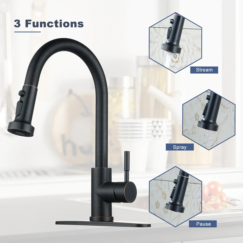 Oil Rubbed Bronze Faucet Kitchen Stainless Steel, for Farmhouse,RV,Laundry,Bar 1 or 3 Hole Sinks,Single Handle Faucet Kitchen