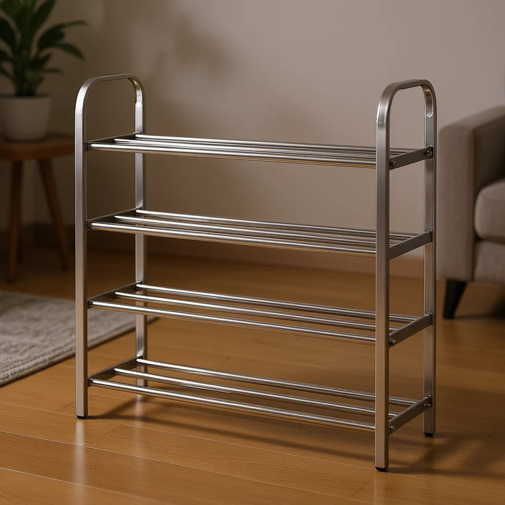 Elegate 4-Tier Stainless Steel Shoe Rack - Modern Minimalist Freestanding Storage Organizer for Living Room Home Furniture HOG.1
