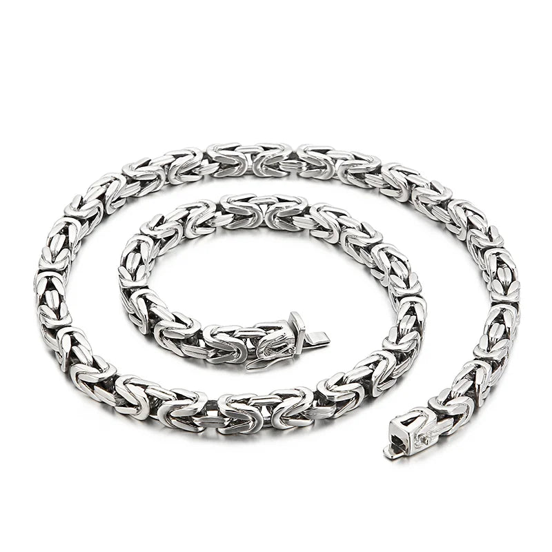 KALEN 8mm Byzantine Stainless Steel Flat Link Chain Silver Gold Byzantine Necklace for Men