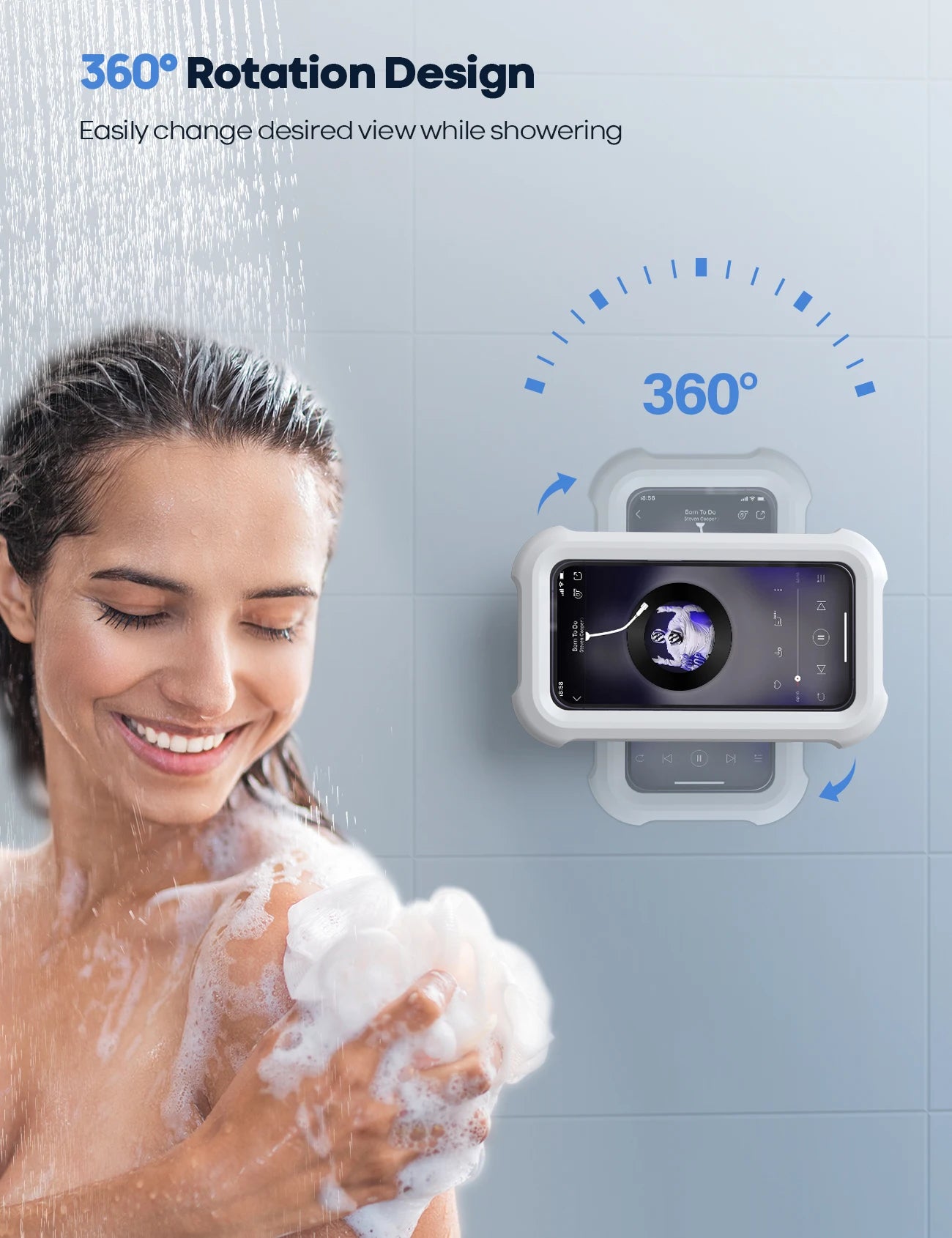 Lamicall STRY01 Extendable Arm Waterproof Cell Phone Holder for Shower Wall 480 Swivel Case Box HD Screen Protector 7Inch Device