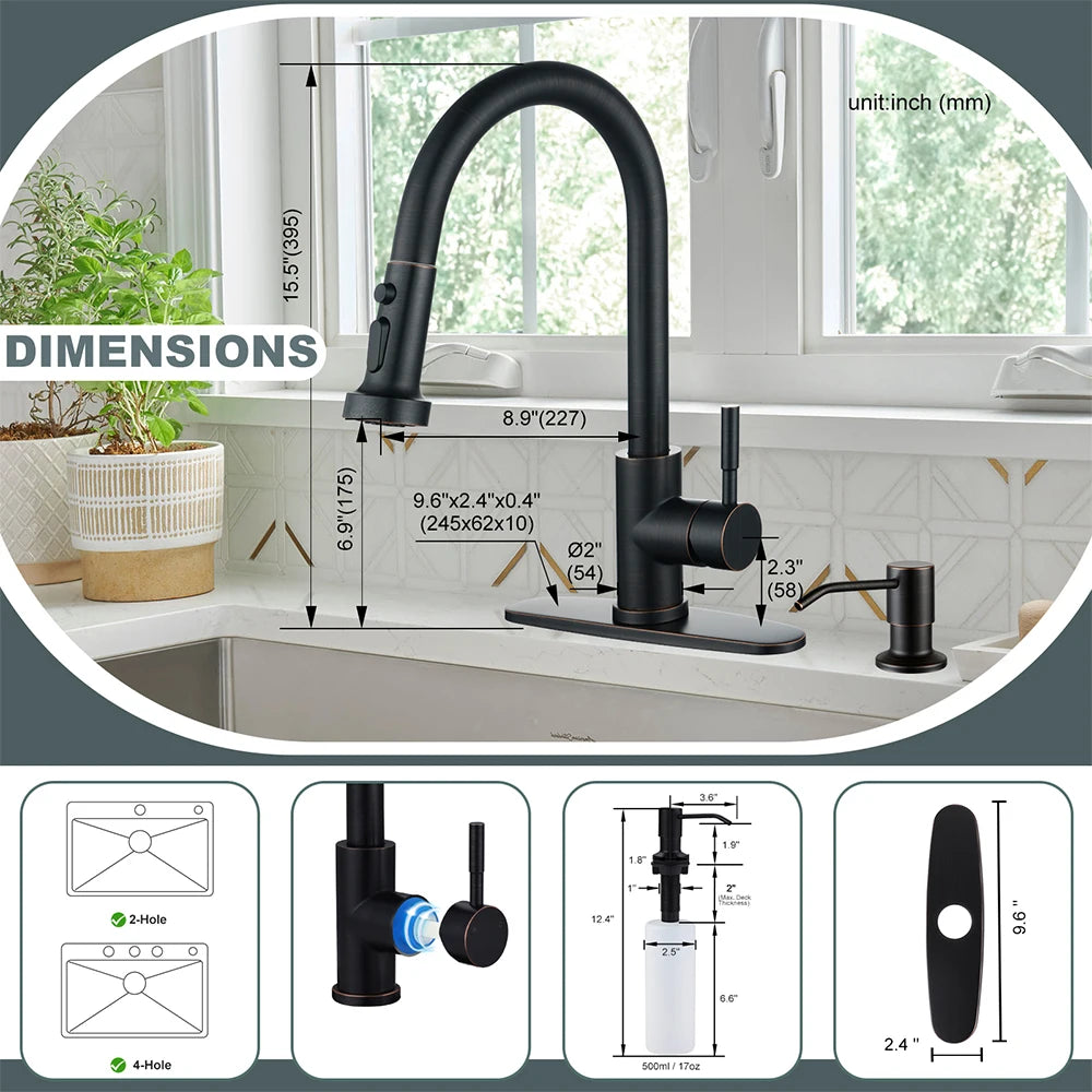 Kitchen Faucet with Pull Down Sprayer,Kitchen Sink Faucets with Soap Dispenser,High Arc Utility Sink Faucet for Sink,Bar,Laundry