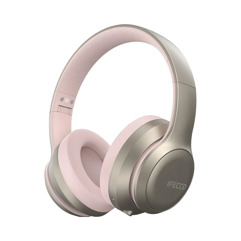 ESON HiFi Stereo  Headset Pink On-Ear Over-Ear ANC Soft Gaming Wireless Noise Cancelling Headphones Microphone Foldable
