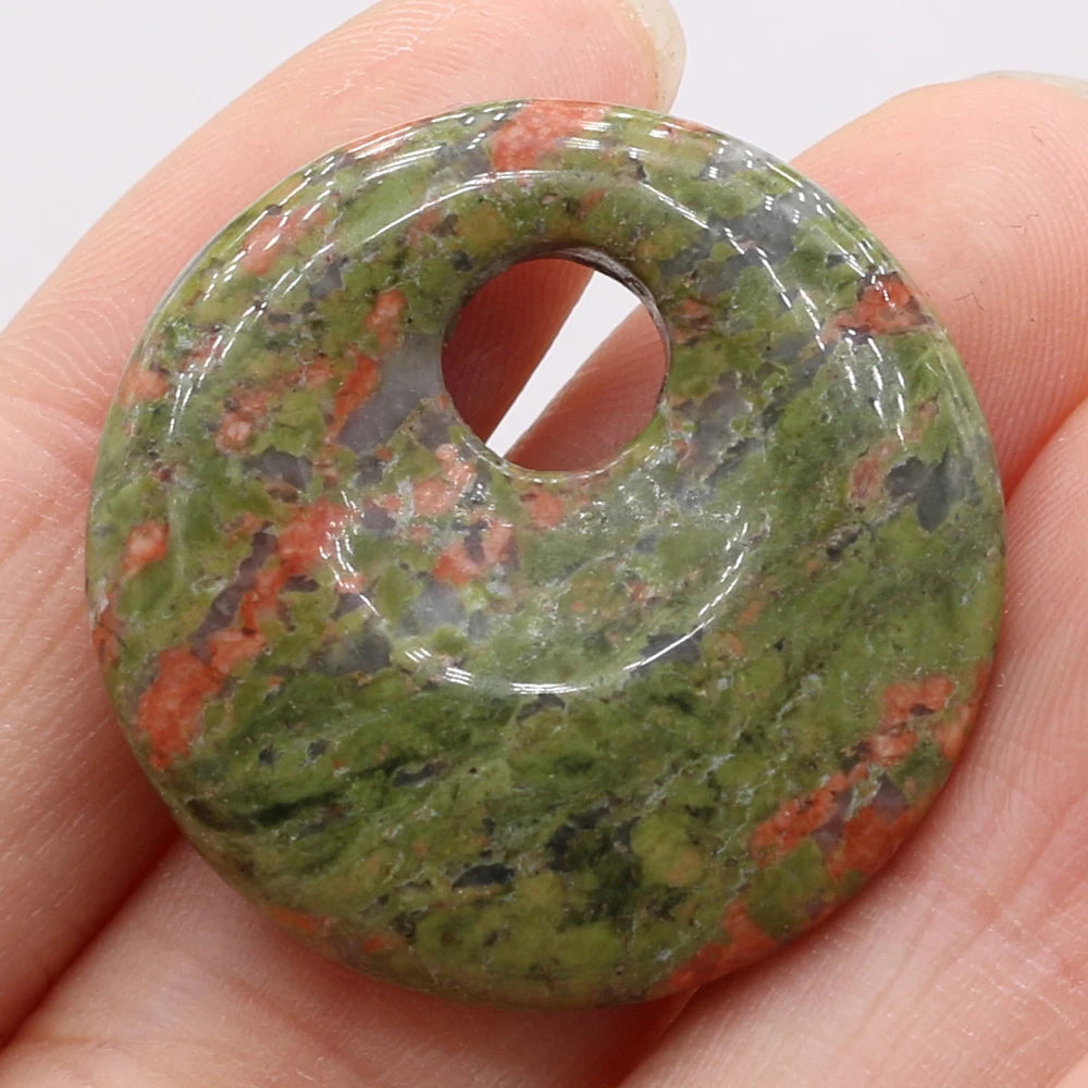 Natural Stone Pendant Semi-precious Stones Round Big Hole Charms For Jewelry Making DIY Necklace Bracelet Earrings Accessories