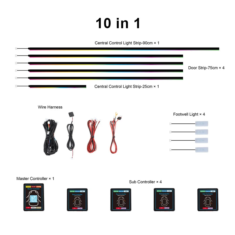 OEM Manufacturer Customizable RGB Dynamic Symphony Car Interior Light 18 / 22 in 1 Ambient Atmosphere LED Light Kit for Car