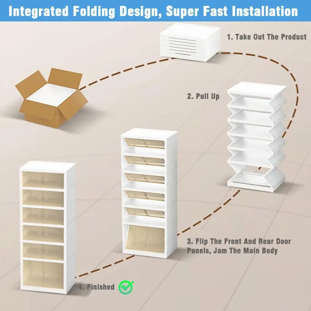 Wholesale Nine Layers Foldable Shoe Rack Installation-Free Plastic Stackable Cabinet Transparent Sneaker Box for Shoe Storage