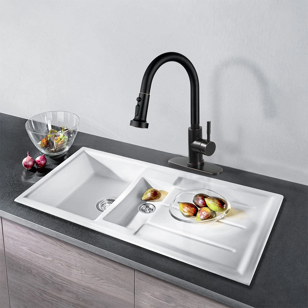 Oil Rubbed Bronze Faucet Kitchen Stainless Steel, for Farmhouse,RV,Laundry,Bar 1 or 3 Hole Sinks,Single Handle Faucet Kitchen