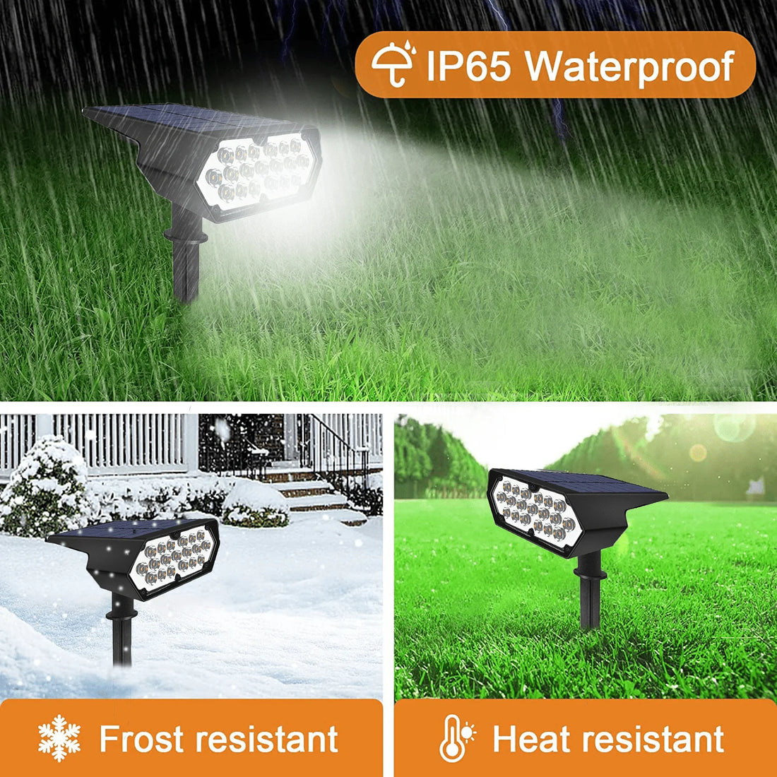 19 LED Solar Outdoor Spot Light IP65 Waterproof Warm White Landscape for Yard Pathway Porch Patio 2 Modes DC ROHS Certified