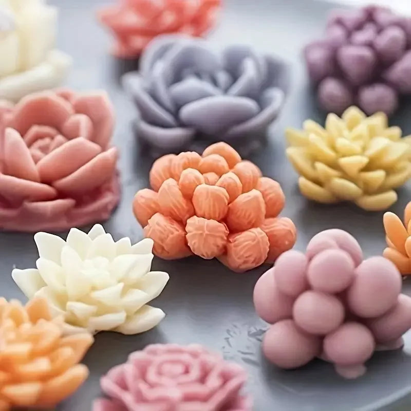 9pcs Succulent Plant Silicone Mold for Resin Crafts Scented Candle and Diffuser Gypsum Mold for Desktop Decorative Items