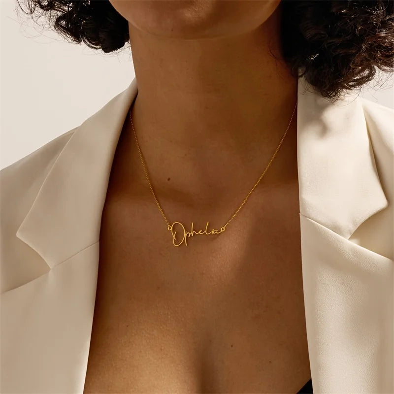 Gold Plated Fashion Fine Jewelry Stainless Steel Chain Pendant Choker Custom Personalized Name Necklaces for Women Birthday Gift