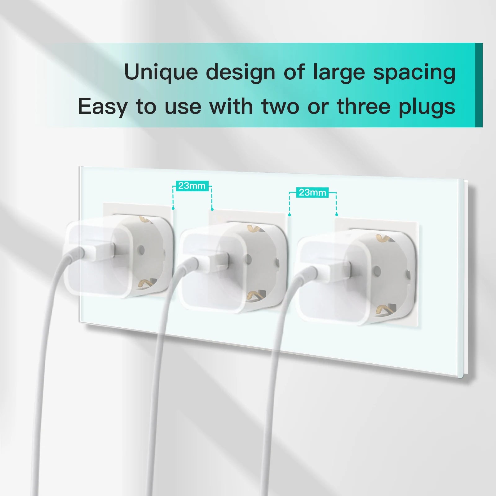 BSEED Touch Light Switch With EU Power Wall Sockets White Wall Led Switches 1/2/3Gang 1Way Crystal Glass Panel Dark Backlight
