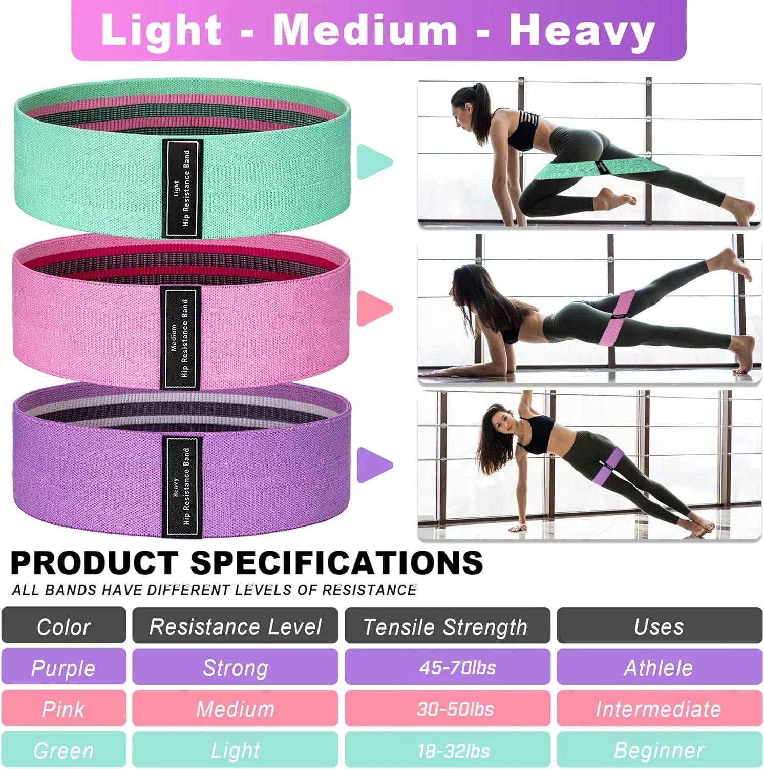 Elastic Loop Fabric Exercise Bands Gym Workout Bands for Stretching Yoga Hip Resistance Fitness Bands for Body Building
