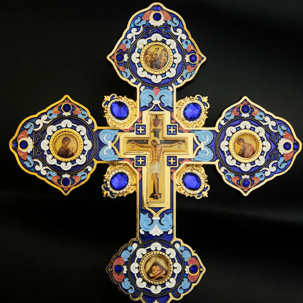 HT 2026 New Metal Cross Religious Jesus Icon Alloy Cross Standing Crucifix Decorative Orthodox Hand Cross Religious Gift