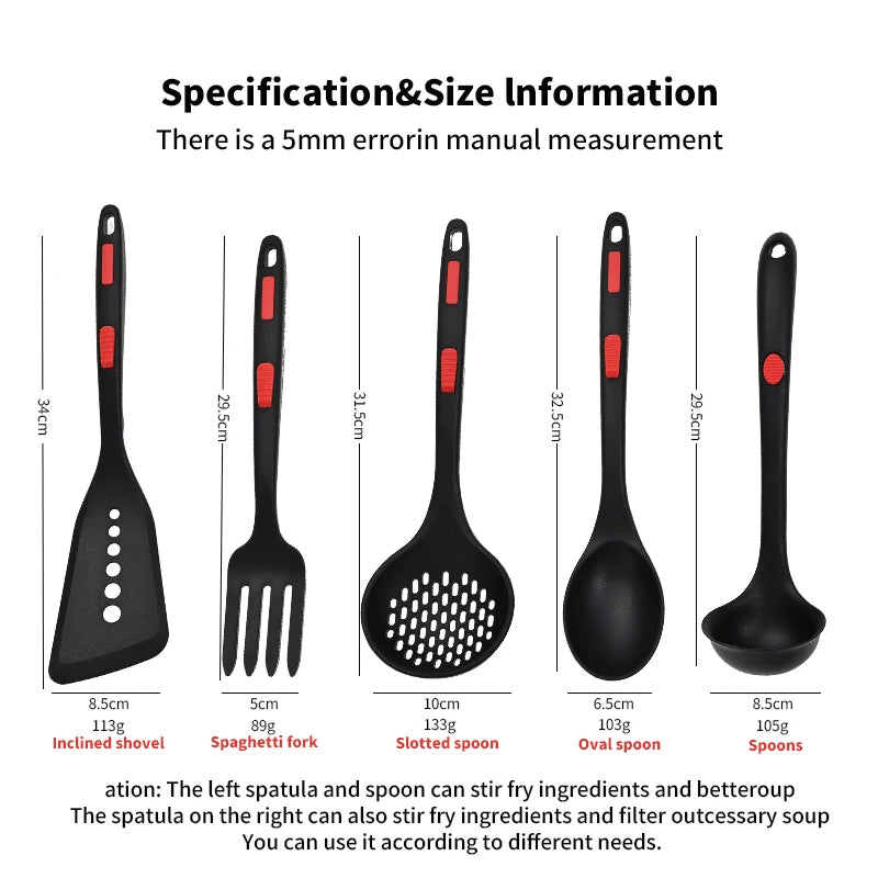 Premium Silicone 5pcs Kitchen Utensil Set Heat Resistant Cooking Gadgets Set Including Spatulas Pliers Spoons