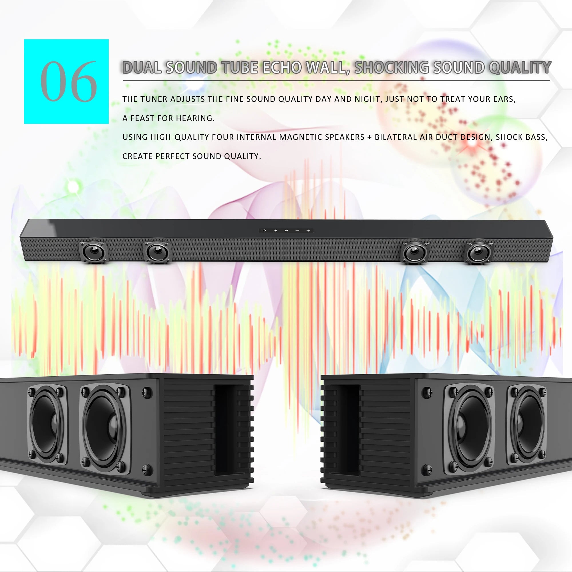 Cyboris BS-18A TV Soundbar 60W, Remote Control DSP, Home Theater Speaker for Movies Music News, V Sound System