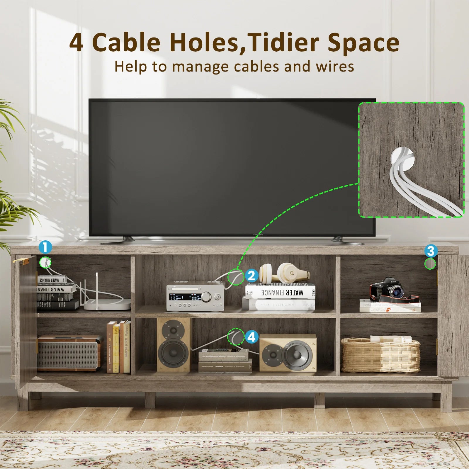 Fluted TV Stand,59'' TV Stands Entertainment Center with Storage Cabinet,Media TV Console Table for Living Room (Grey)