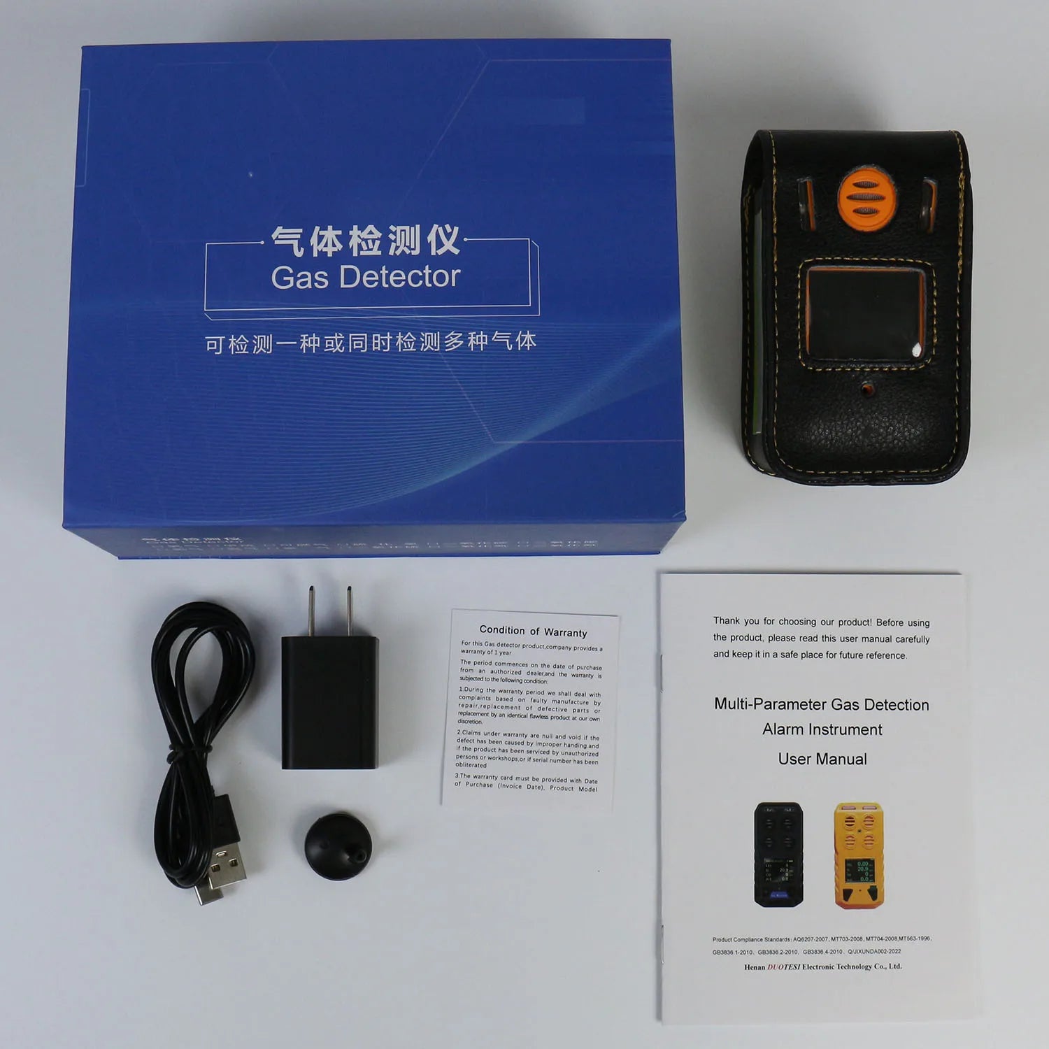 DUOTESI Portable Multi-Gas Detector Light/Sound/Vibration Alarm CE ATEX Certified Detects CO H2S O2 Combustible Gases <30s