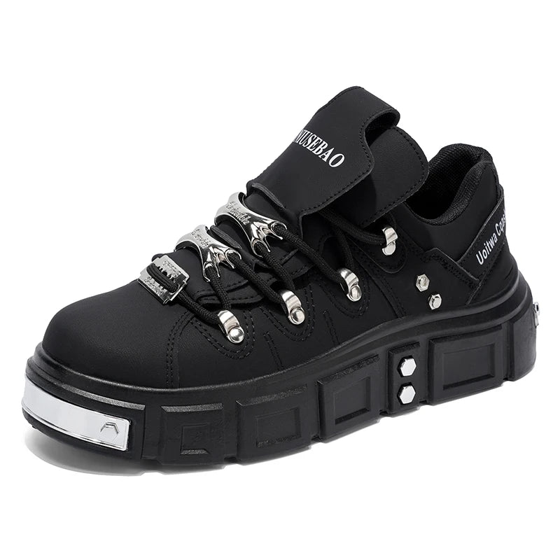 US 13 EUR 47 Men Modern Chunky Platform Sneakers Vegan Leather Silver Studs Lightweight EVA Sole Urban Streetwear Fashion Shoes