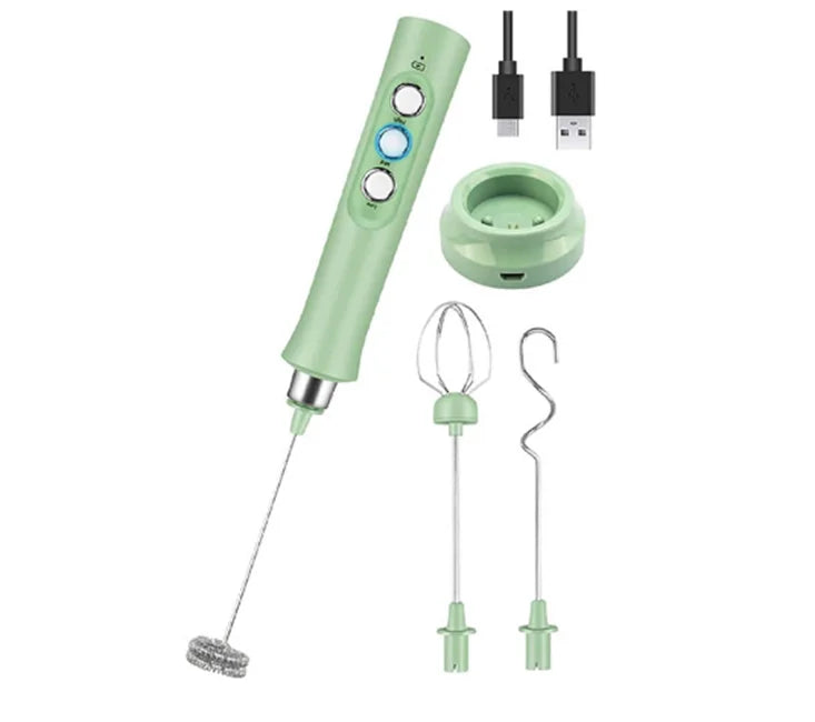 Multifunctional 3 Speeds Adjustable Milk Foam Maker 3 HeadsElectric Mixer Egg Beater Usb Rechargeable Handheld Milk Frothe