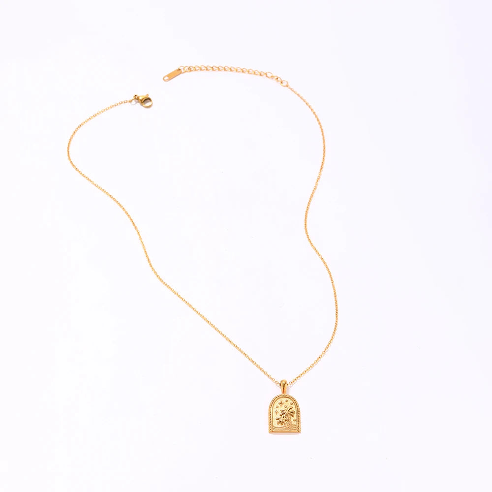 18K Gold Plated Waterproof  New PVD  Tarnish Free Stainless Steel Coconut Palm Tree Stainless Steel Pendant Necklace