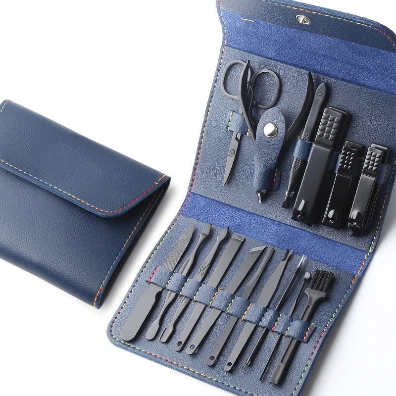 Professional Personal Care Manicure Pedicure Set 16 Pcs Stainless Steel Nail Clipper Care Tools Kit Nail Art Foot Care PU