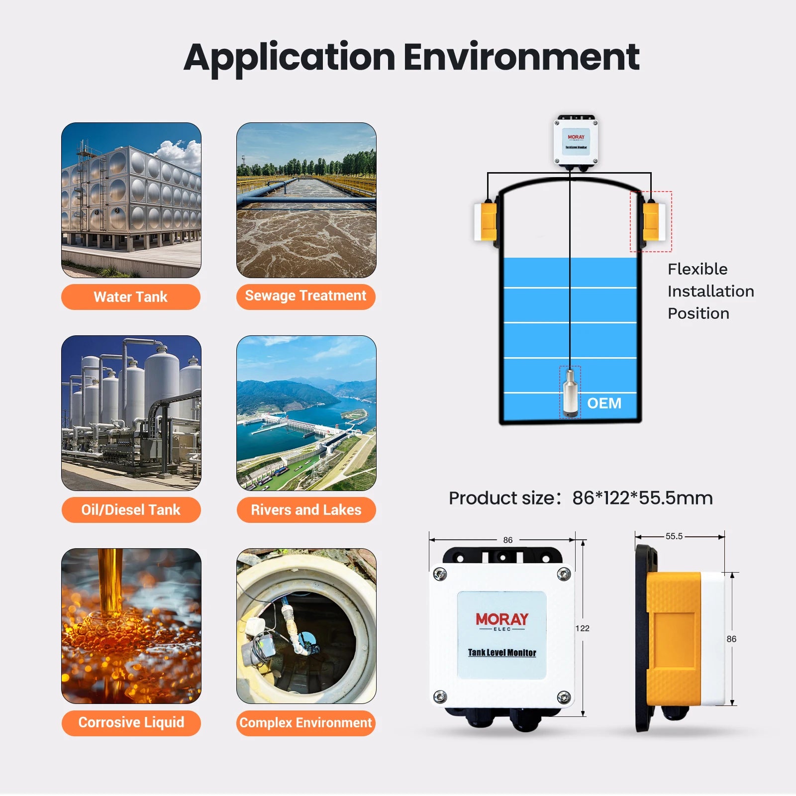 Moray ME202D Hot Sale High Accuracy Sensor Liquid Level Gauge Tuya Smart Home Intelligent Diesel Tuya Water Level Sensor