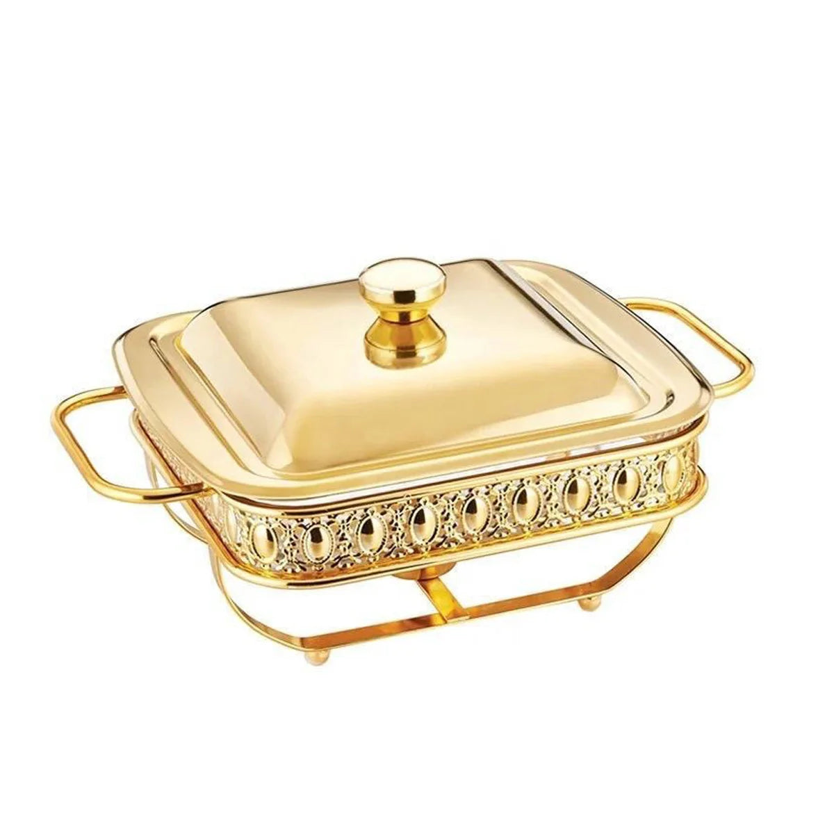 Best Hotel Stainless Steel Food Warmer Hot Soup Pot Chapati Box Cooking Utensils Chafing Dish-Gold Kitchenware Set Fuel Heating
