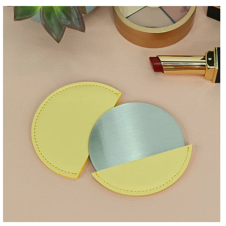 YY PU Leather Round Compact Mirror Compact Pocket Mirror Mirror with Leather Case
