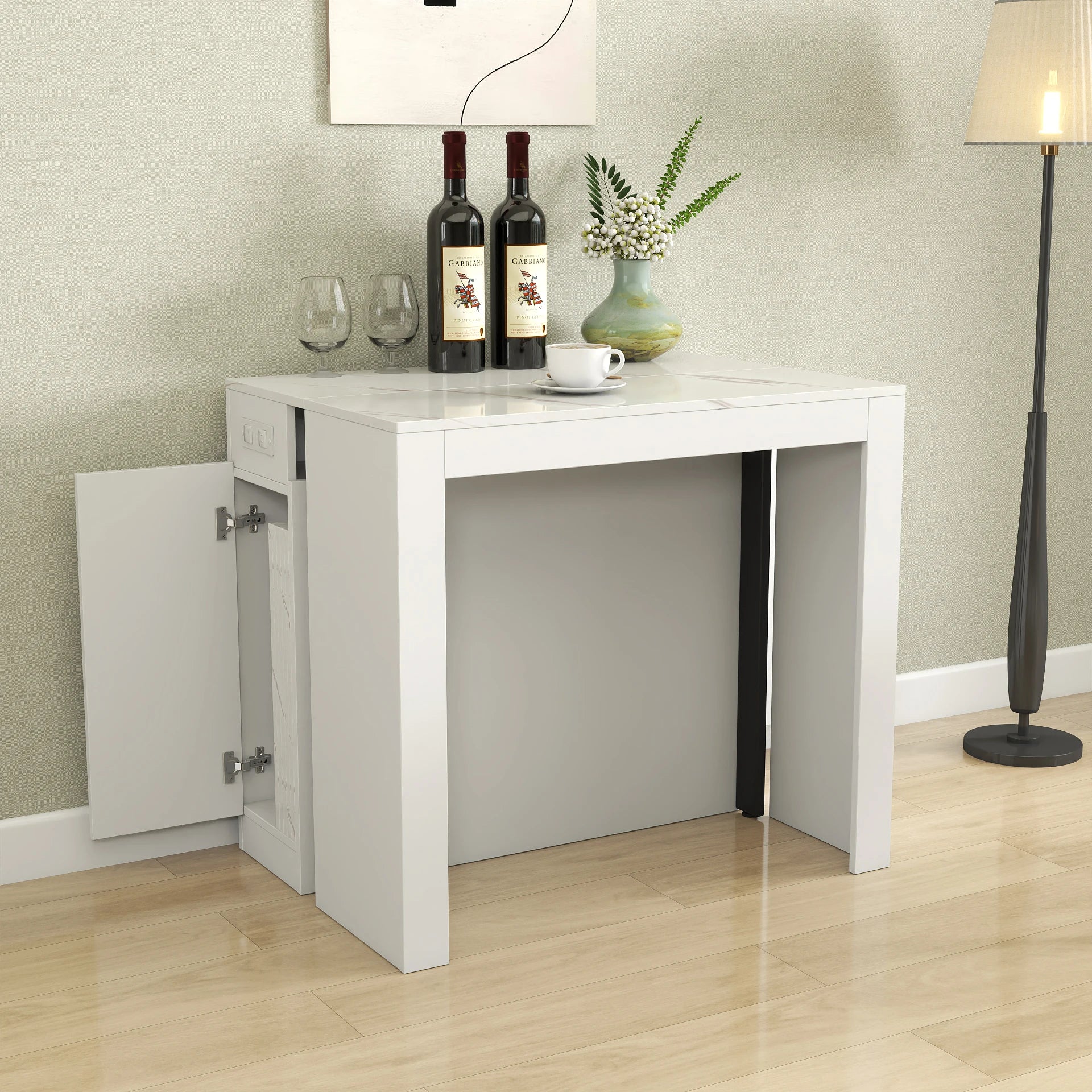 Modern Multifunctional Extendable Dining Table With Outlet Space Saving Expanding Table with Storage Party+Weddings+Meetings