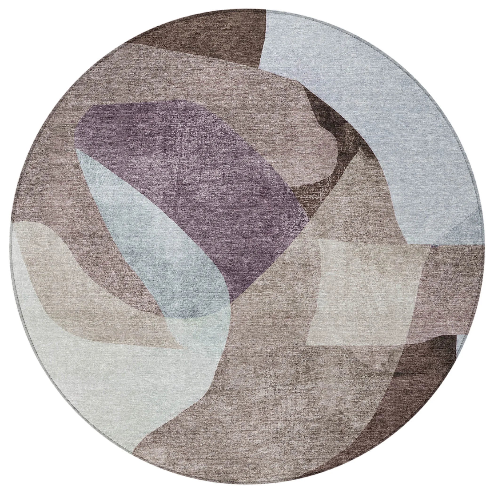 HMS 8' Brown and Taupe Round Abstract Indoor Outdoor Area Rug Washable Carpets for Indoors and Outdoors