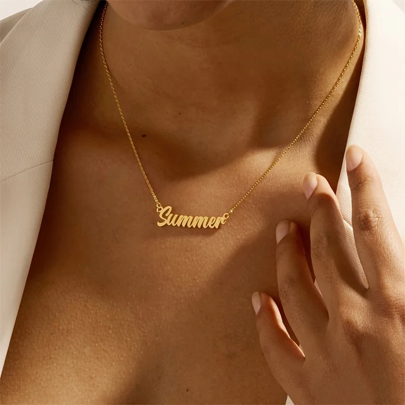 Gold Plated Fashion Fine Jewelry Stainless Steel Chain Pendant Choker Custom Personalized Name Necklaces for Women Birthday Gift