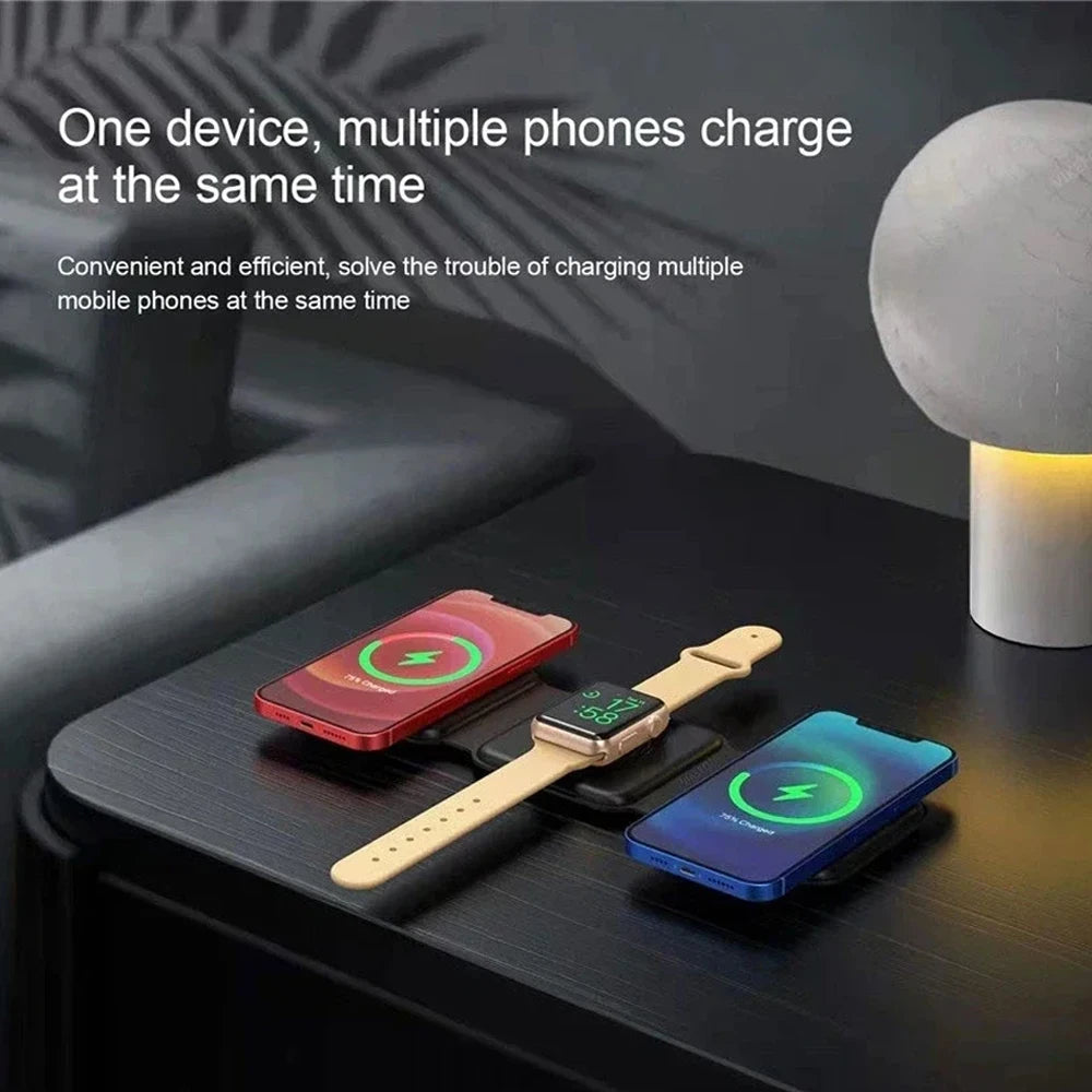 Hot Selling 3 in 1 Foldable Magnetic Wireless Charging Station for Mobile Phone Fast Charging Desktop Charger Stand