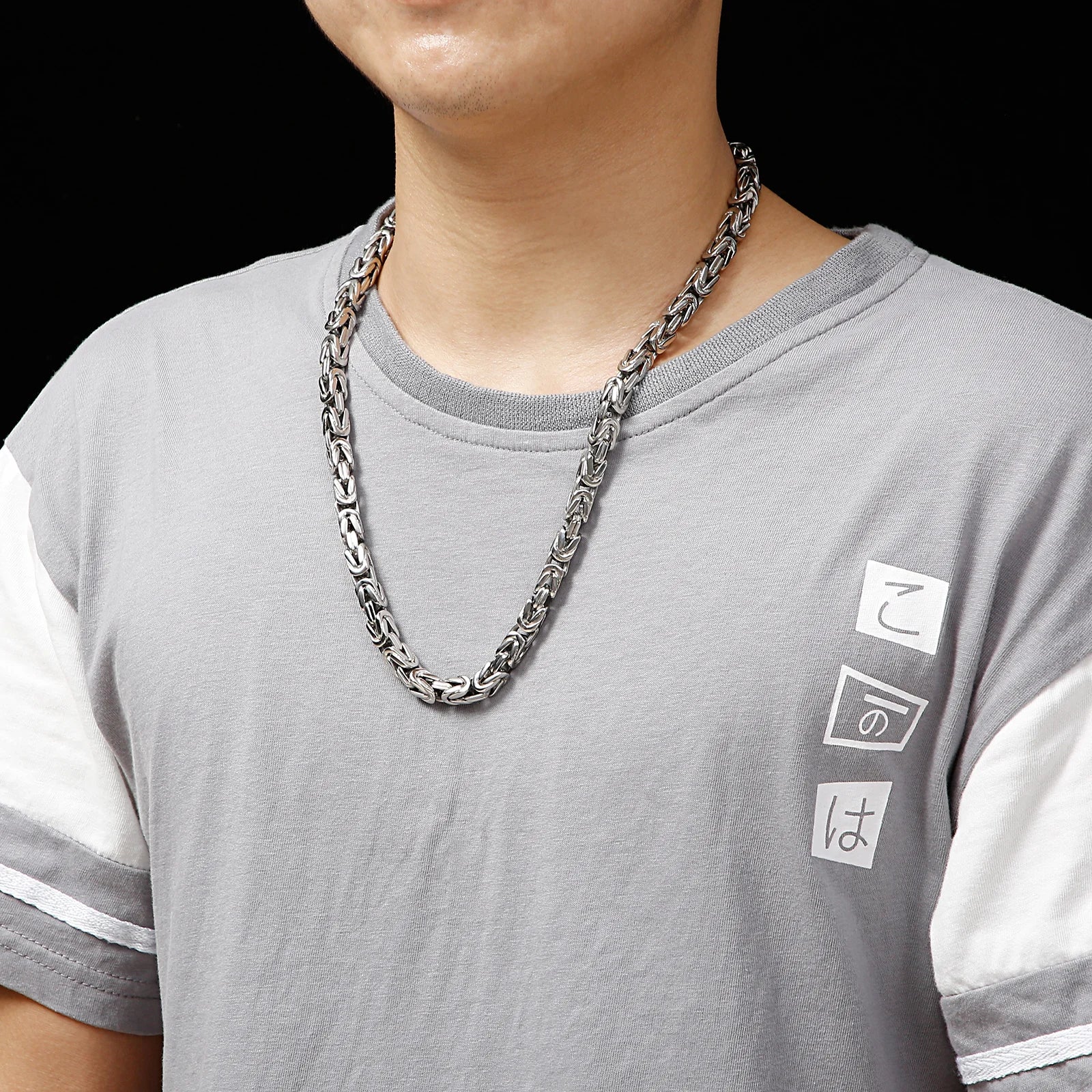 KALEN 8mm Byzantine Stainless Steel Flat Link Chain Silver Gold Byzantine Necklace for Men
