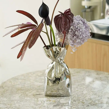 Silver Plated White Ceramic Vase for Interior Design Customized for Hotels and Modern Home Nordic Style Factory Wholesale