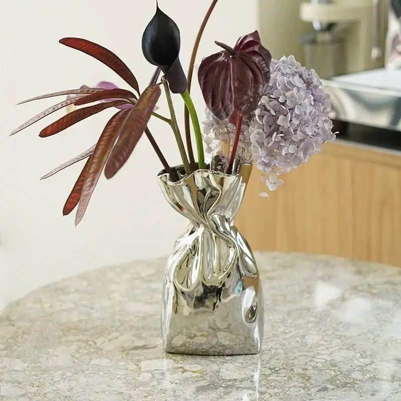 Silver Plated White Ceramic Vase for Interior Design Customized for Hotels and Modern Home Nordic Style Factory Wholesale