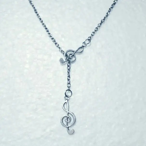 Fashion  Double Notes / treble clef Pendant Adjustable Cross Lariat Necklace For Women Men Punk Goth Jewelry Gift
