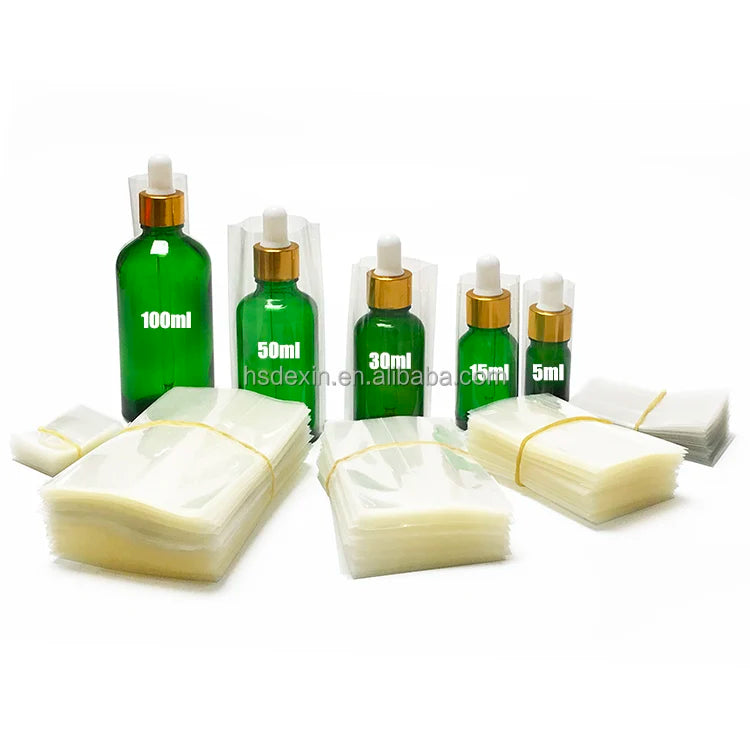 PVC Transparent Soft Shrink Film Heat Shrink Bands Perforated Shrink Sleeves for 15ml Lotion Dropper Bottle