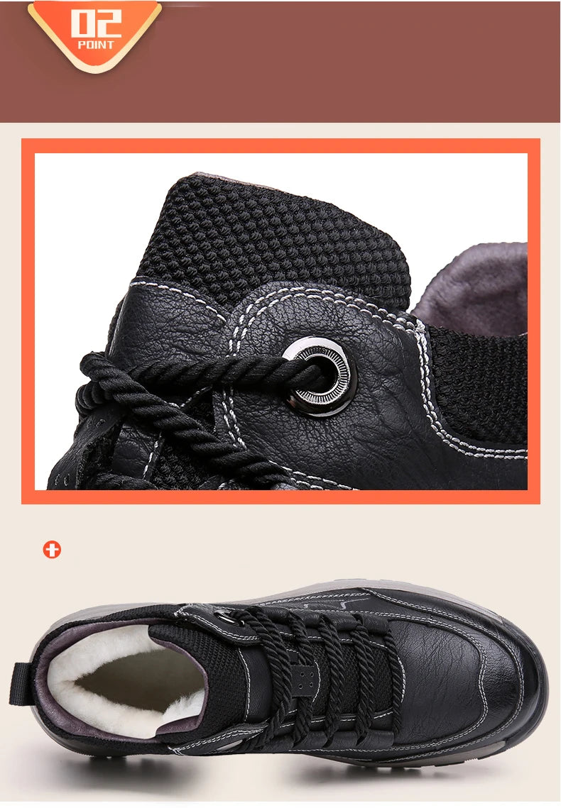High Quality Men Genuine Leather Shoes Outdoor Casual Shoes Warm Waterproof Men's Trekking Sneakers Outdoor Men Hiking Shoes