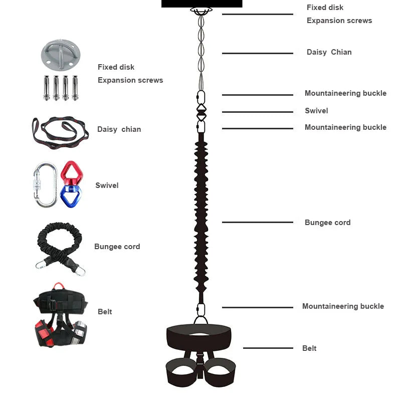 Full Set 50kg-150 Pounds Aerial Bungee Jumping Equipment Latex Bungee Cord Dance Fitness Resistance High Safety Eco-Friendly