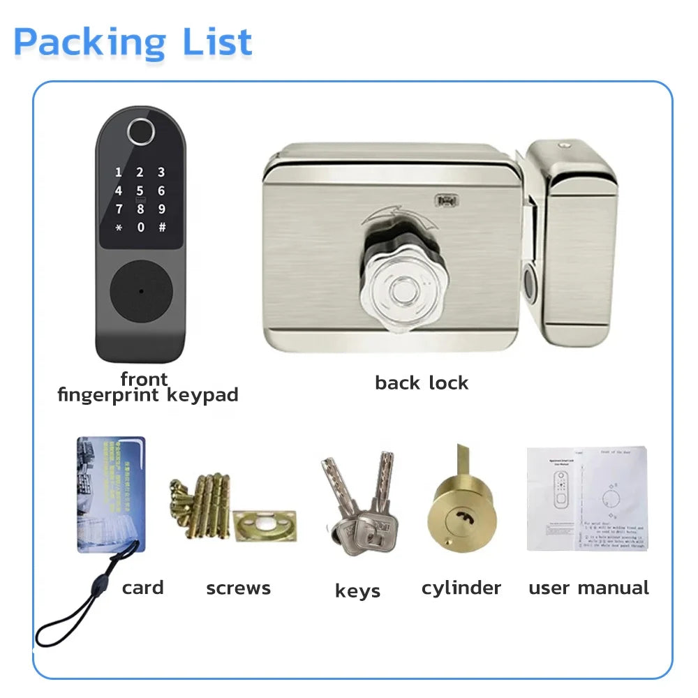 Kadonio Waterproof Keyless Lock Tuya Smart Wifi Password Digital Fingerprint Exterior Rim Door Lock