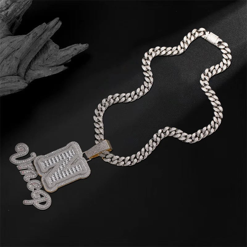Customized  Moissanite Link Chain Necklace for Men Hip Hop Style with Gold Plating Brass Main Stone Brass Material