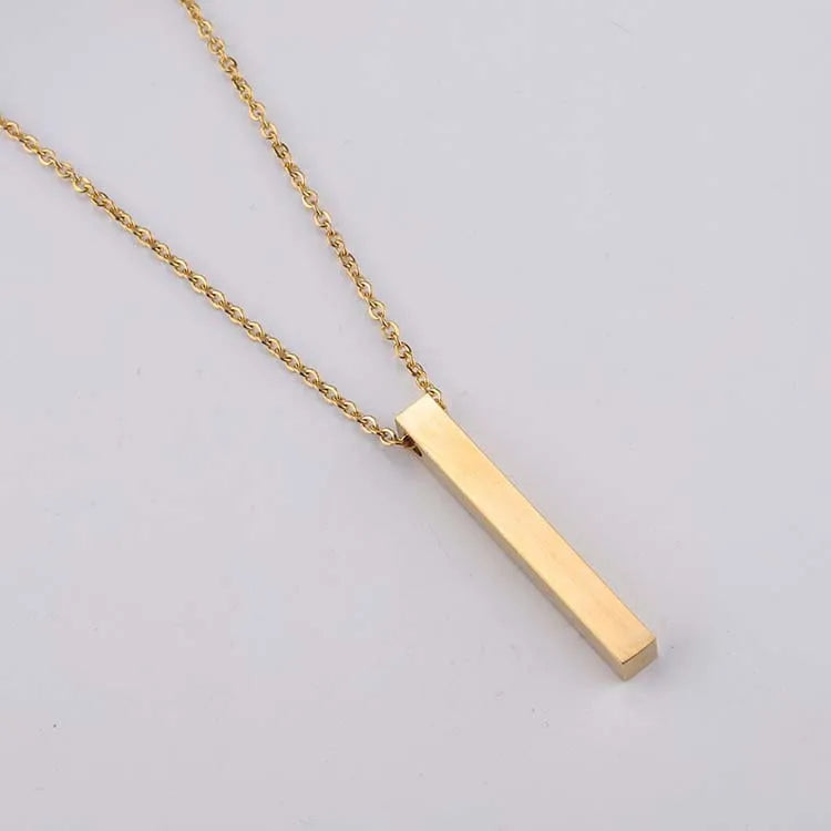 Stainless Steel 3D Engraving Personalized Bar Blank Stamp Custom Made Engraved DIY Square Strip Pendant Necklace