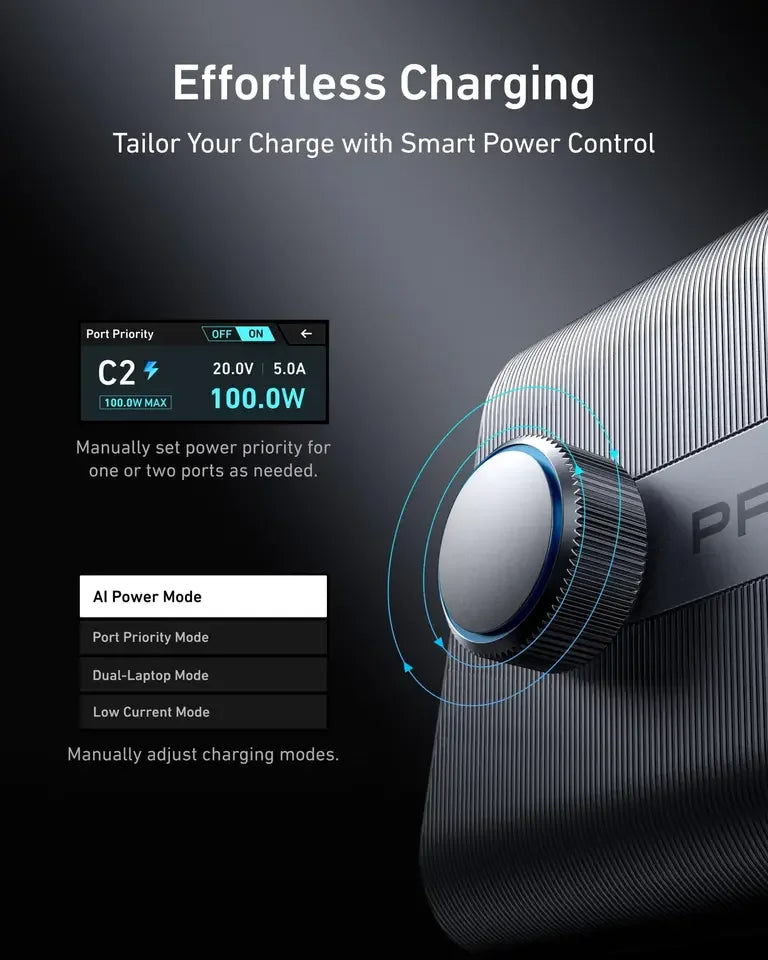 Anker Prime Charger 250W GaN Ultra-Fast 6-Port USB C Charging Station with 2.26\" LCD Display and Smart Control Dial A2345