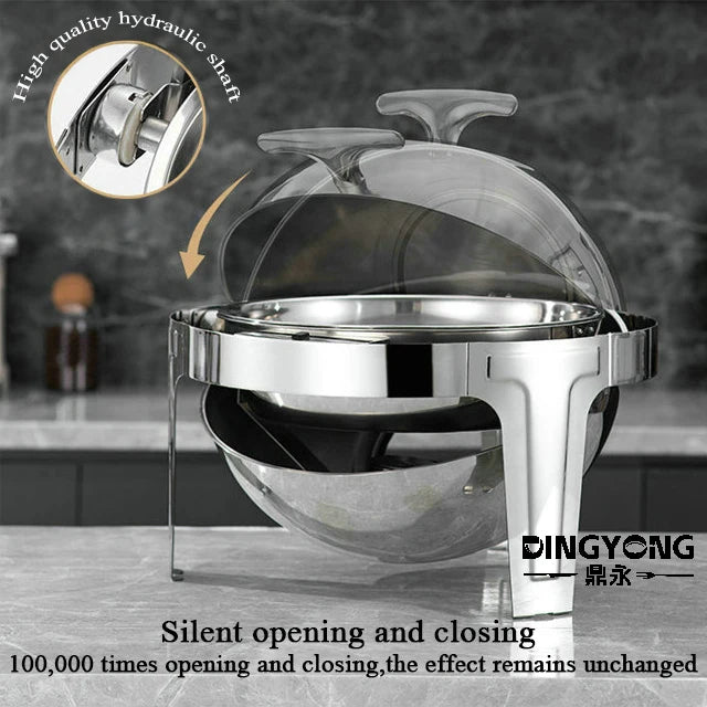 Commercial Hotel Buffet Food Warmer Stainless Steel Top Clamshell Chafing Dish Glass with Fuel Heating for Party Chafing Dishes