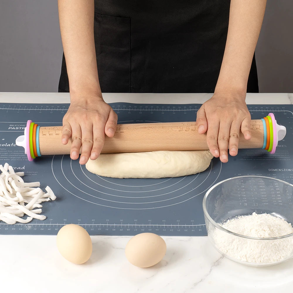 14/17 Inch Adjustable Wooden Rolling Pin with 4 Thickness Rings Dough Roller Pins for Cookie Pastry Tools Cake Kitchen Gadgets