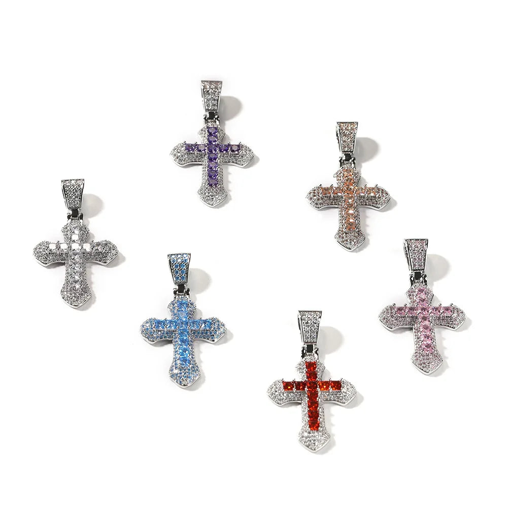High Quality Hip-hop Cross Necklace for Men and Women Light Luxury Micro Paved Zircon Cross Pendant Necklace Wholesale